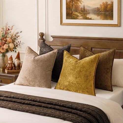 a moment Throw Pillow Covers 22X22 Inch 4 Packs,Soft Velvet Decorative Pillow Cases with 3D Ice Flower,Texture Modern Accent Cushion Covers for Sofa Couch Home Decor Dusty Gold - Image 6