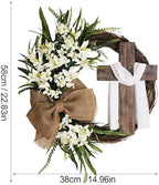 Easter Cross Wreath with Burlap Bow, Easter Door Wreath with Burlap Bow Swag Bowknot Rustic Farmhouse Spring Lily Wreath Easter Decorations for Hanging Door Decor (23IN Num.04) - Image 5