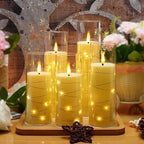 kakoya Flameless LED Candles with Timer 5 Pc Flickering Flameless Candles for Romantic Ambiance and Home Decoration Stable Acrylic Shell,with Embedded Star String，Battery Operated Candles（Ivory） - Image 5