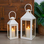 JHY DESIGN Set of 2 Cream Decorative Lanterns 17.5inch&13.5inch Metal Candle Lanterns for Indoor Outdoor Events Paritie and Weddings Vintage Style Hanging Lantern - Image 5