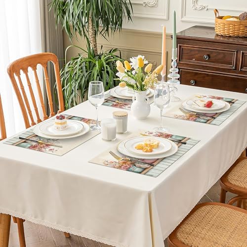 Flower Spring Placemats Set of 6, 12x18 Inch Floral Summer Table Place Mat Washable Non-Slip Heat Resistant Fabric Placement Mats for Party Dining Kitchen Indoor Outdoor Decor - Image 7