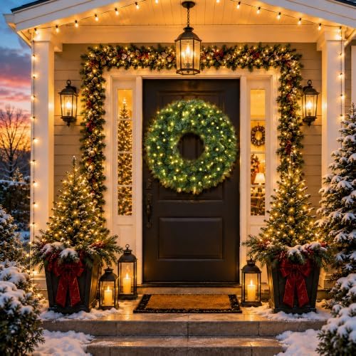 Casafield 36" Pre-Lit Fir Artificial Christmas Wreath Holiday Décor, 150 LED Lights, 420 PVC Tips for Front Door, Window, or Mantel - Image 7