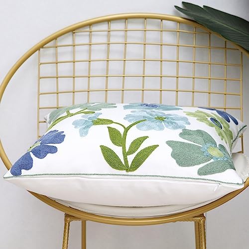 Pack of 2 Embroidered Decorative Throw Pillow Cover 18x18 Inch Farmhouse Floral Pillowcase for Living Room Sofa Bed (Grass Flower) - Image 6