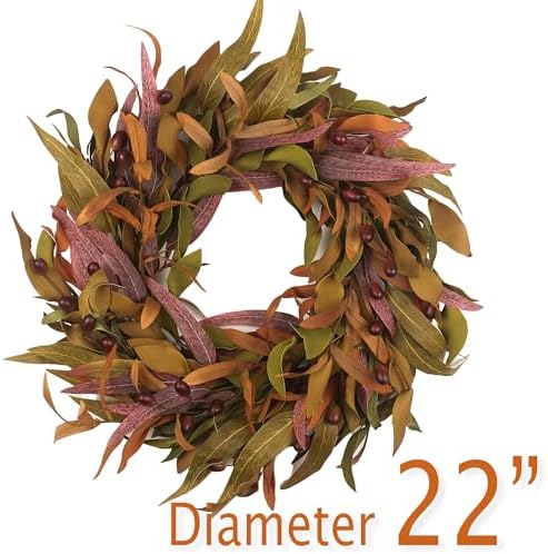 Fall Wreaths for Front Door 22 inch, Olive Fall Wreath with Olive Leaf Fruit, Home Decoration for Outdoor Living Room Indoor Wall and Outside Autumn - Image 2