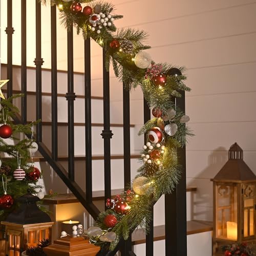 Valery Madelyn 6 Ft Christmas Garland with Lights for Mantle Red White - Image 5