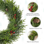 Glitzhome 30 Inch Christmas Wreaths for Front Door, Artificial Greenery Wreath with Pine Cones and Red Berries for Windows, Walls, Porches, Indoor and Outdoor Home Decoration - Image 4
