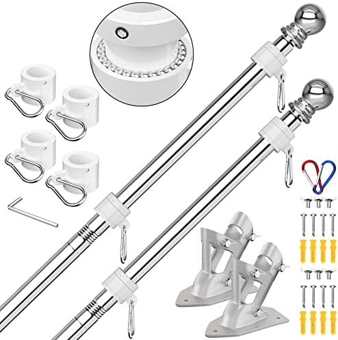 ZMTECH Flag Pole - Upgraded Bracket, (2 Packs) 6 FT Stainless Steel Flag Poles for Outside House, Residential or Commerical, Tangle Free Flag Pole Kit for American Flag (Without Flag, Silver) by HighQualityGardeningTools