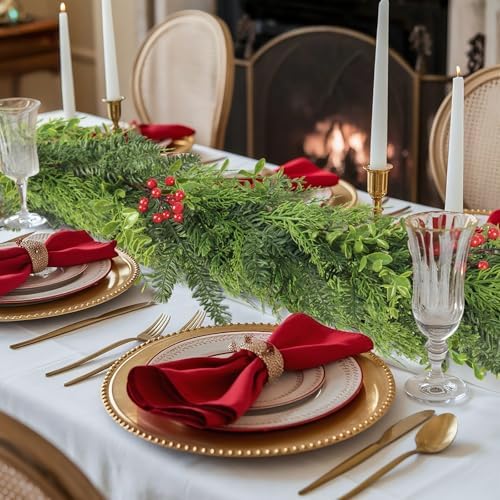 9FT Real Touch Artificial Cedar and Eucalyptus Garland with Vibrant Accent Berries - Flexible Greenery Decor for Mantel, Staircase, Banister, Doorway - Image 5