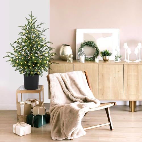 ENVEN 2FT Norfolk Pine Christmas Tree – Small Artificial Tree with Prelit 30 LED Lights & 8-Mode Battery Box, Pre-Assembled Xmas Decor for Desks Tabletops Shelves - Image 2