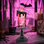 Halloween Snow Globe Candle with Pink Graveyard Scene – LED Flameless Candle with Water Glitter Swirls, Battery Operated Light Up Halloween Decoration for Indoor Tabletop or Mantel by Fecisum