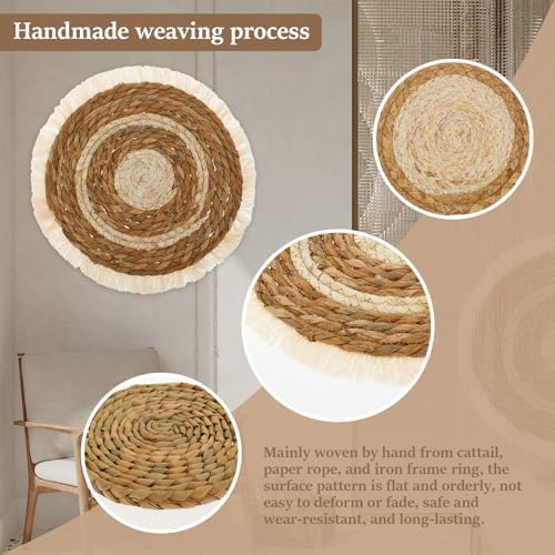 7 Pack Boho Wall Basket Decor,Seagrass Rattan Wicker Boho Wall Decor,Hanging Woven Wall Basket Decor,Round Flat Seagrass Baskets Wall Art, Round Wall Art for Farmhouse Bedroom Living Room Display - Image 3