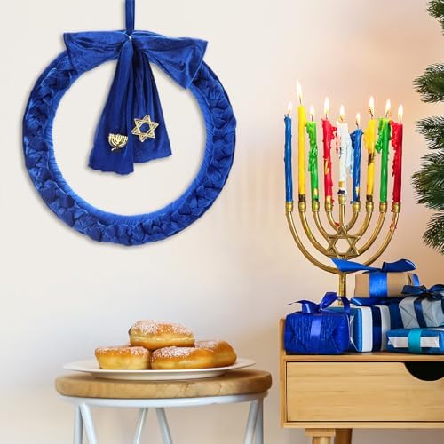 Daifunli 22 Inch Hanukkah Velvet Wreath with Bow Blue Door Decoration - Image 7