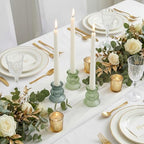 Green Glass Candle Holders 12 Pcs, Ribbed Taper Candle Holders Bulk, Vintage Candlestick Holders for Sage Green Wedding Centerpieces, Christmas Table Decor, Party & Easter Home Decor - Image 3