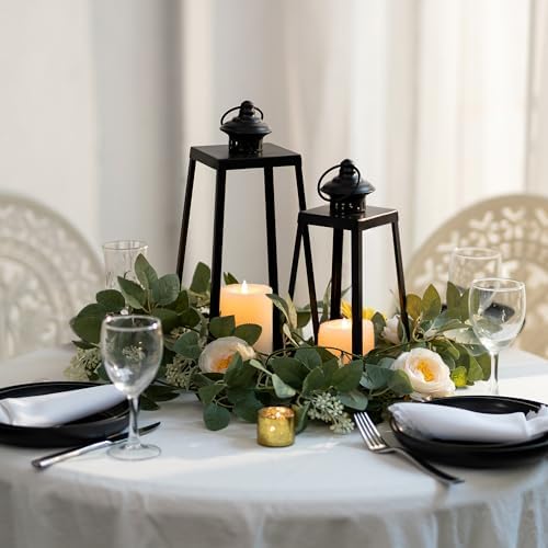 Black Metal Lantern Decorative Indoor, Set of 2 Wedding Decor - Image 6
