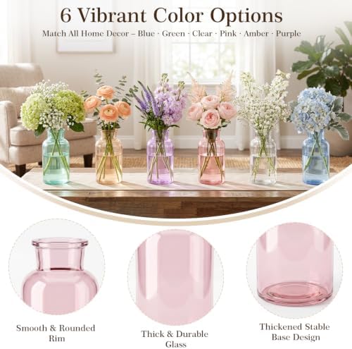 12 Pack Mason Jar Vases for Centerpieces,Colored Flower Glass Bud Vases Set - Image 4