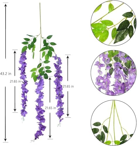 48pcs Artificial Wisteria Flowers 3.6 Feet/Piece Purple Dense Artificial Fake Wisteria Vine Ratta Hanging Garland Silk Flowers String Home Party Wedding Decor（Purple-Dense） - Image 5