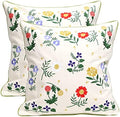 Set of 2 Embroidered Decorative Throw Pillow Covers Couch Square Pillowcases Cushion for Bedroom Sofa Farmhouse Decor 18x18 Inch (Flower-C) by Pilmandu