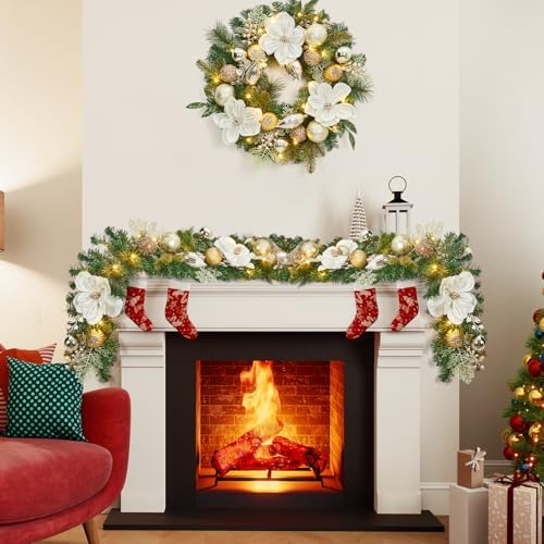 Garvee 6 Feet Christmas Garland with Lights & Magnolia for Mantle - Image 6
