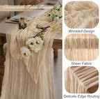8 Pack 10Ft Beige Boho Gauze Cheesecloth Table Runner Long Wrinkled Sheer Romantic Table Cloths for Wedding Bridal Shower Birthday Party Table Decor - Image 2