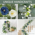 TOCHGREEN 4 Pack Artificial Eucalyptus Flower Garland with White Blue Roses - Image 4