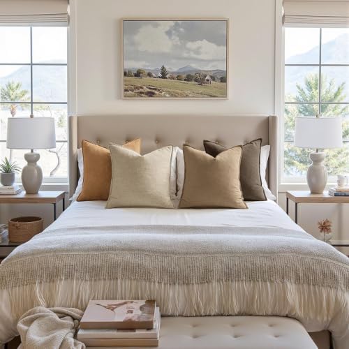 MIULEE Dark Brown Boho Linen Pillow Covers 20x20 Inch Pack of 4 - Image 4