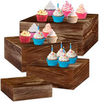 Roowest 4 Pack Wooden Display Risers, Rustic Cake Stands, Black Brown by Roowest