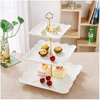 Sumerflos 3 Tier Porcelain Cupcake Stand, Tiered Serving Cake Stand, Square White Embossed Dessert Stand, Weddings Parties Pastry Serving Tray - Image 4
