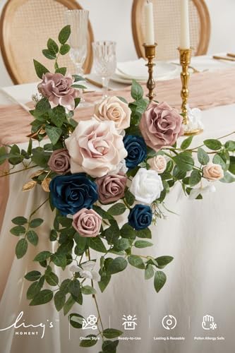 Ling's moment 2 Pack Navy Blue Floral Garland Wedding Arch Flowers - Image 3