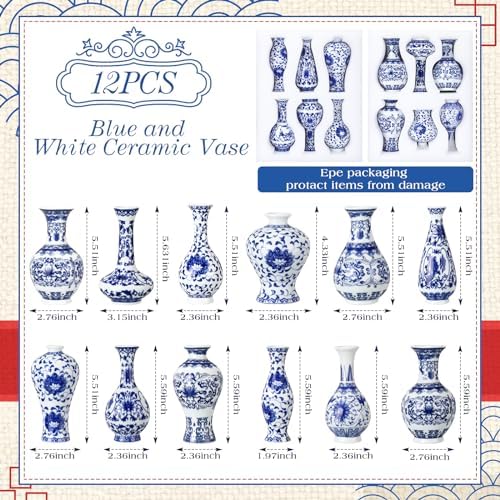 Maxcheck 12 Pcs Small Blue and White Vase, Mini Chinoiserie Vases, Classic - Image 2
