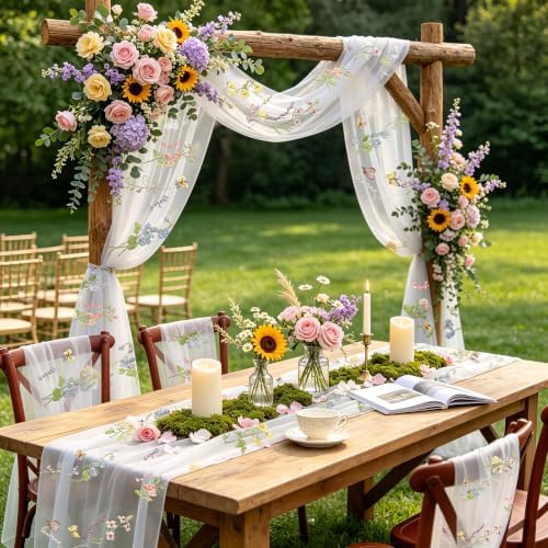 3 Pcs Floral Table Runner 10ft Embroidery Soft Flower Tulle - Image 3