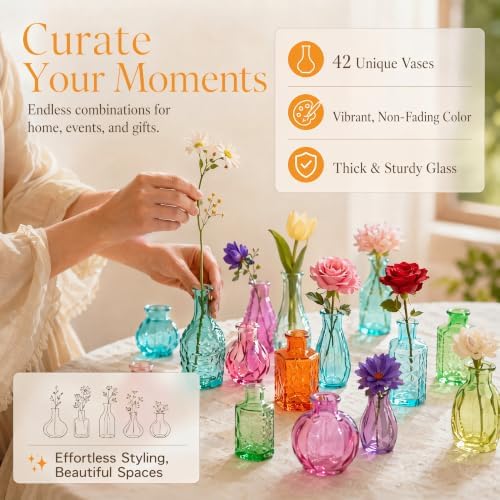 42 Pcs Colorful Glass Bud Vase Small Vintage Vases for Centerpieces - Image 2