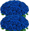 50Pcs Blue Roses Artificial Flowers, Real Touch Velvet Fake Roses Bouquet by BLEUMCADE