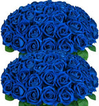 50Pcs Blue Roses Artificial Flowers, Real Touch Velvet Fake Roses Bouquet by BLEUMCADE