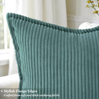decorUhome Fall Corduroy Turquoise Throw Pillow Covers 24x24 Set of 2 - Image 2