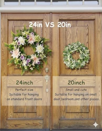 24 Inch Spring Wreath for Front Door - Easter wreath Large Artificial Dahlia & Eucalyptus Floral Wreath, Handcrafted Full Silhouette Summer Wreath for Porch, Wall, Window, Farmhouse Home Decor - Image 3