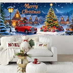 Merry Christmas Garage Door Banner 7x16FT Snowy Village Scene with Car & Tree, Holiday Garage Door Cover for Outdoor Xmas Decorations - Image 5