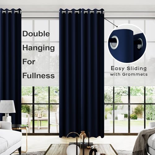 KOUFALL Navy Blue Curtains 102 Inches Long for Livingroom,2 Panels Grommet Sun Heat Light Blocking Curtains for Bedroom Dining Room,8.5 FT,Dark Blue - Image 2