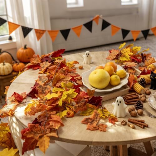 CQURE 13 Pack Artificial Fall Leaf Garland (76.7Ft Total), Autumn Garland Maple Leaves Vines for Thanksgiving Home Fireplace Arch Decor - Image 4