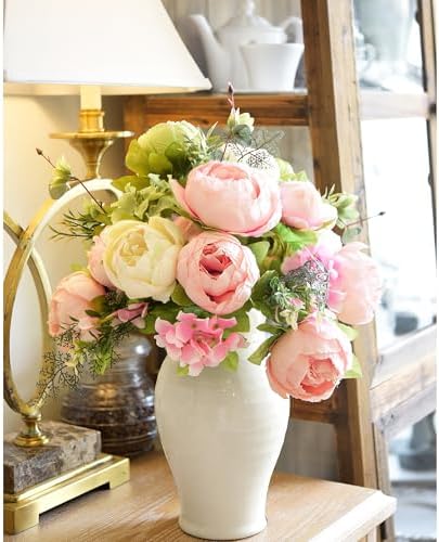 FiveSeasonStuff Artificial Peony Bouquet, Pink, Beige & Green Silk Flowers for Wedding Centerpieces, Bridal Bouquets & Home Decor – Spring Waltz - Image 2