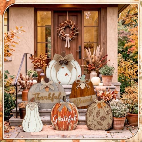 Moucuny Set of 6 Outdoor Fall Decoration for Home Porch, Farmhouse Pumpkin - Image 2