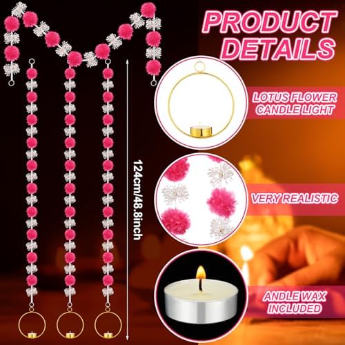 6 Sets Marigold Garland with Lotus Candle Holders for Diwali Pooja Puja - Image 2