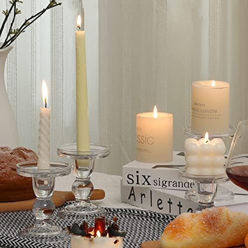Glass Candle Holder Set of 4 Clear Candlestick Holders for Pillar Taper and Tealight Candles, Vintage Table Centerpiece for Wedding, Christmas Home Decor - Image 6