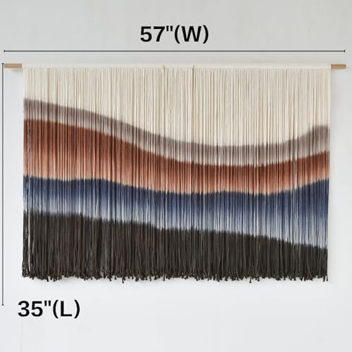 Macrame Wall Hanging Tie-Dye Bule Boho Wall Decor Yarn Fiber Art 57"W*35"L - Image 5