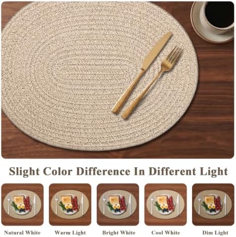 Oval Woven Cotton Placemats Set of 6, Thick Braided Rope Table Mats, 17 x 13 Inches Large Non Slip Heat Resistant Place Mats for Dining Table, Farmhouse Boho Hot Pads for Kitchen Decor (6, Brown) - Image 4