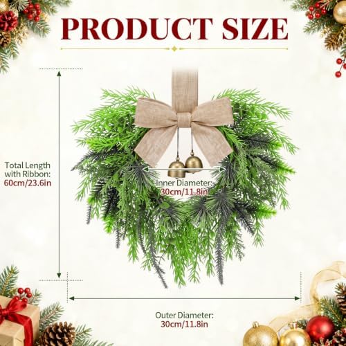 Dingion 4 Pcs 12 Inch Christmas Cabinet Wreaths for Kitchen with Ribbon Bow - Image 2