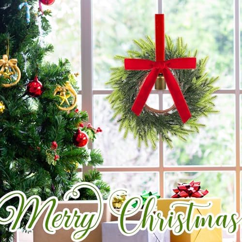 6 Pcs Christmas Deep Red Pine Needle Wreath Bulk Artificial 10 Inch Green Leaves for Front Door Cabinets Wreath Indoor Outdoor Wall Decor Christmas Wall Home Kitchen Decoration - Image 6