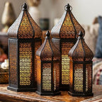 Vela Lanterns Decorative Indoor Black Moroccan Temple Lanterns, Set of 4 by VelaCandleLanterns
