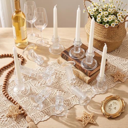 Mumufy 12 Pcs Glass Crystal Taper Candle Holders, 4 Inch Clear Glass Candlestick Holder Fit 0.8 Inch Candles, Crystal Decorative Candle Stand Centerpiece for Wedding, Dining Room, Party(Assorted) - Image 4
