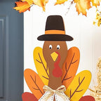 Glitzhome 31”H Thanksgiving Wooden Turkey Porch Sign, Fall Harvest Turkey Give Thanks Standing Decor, Rustic Welcome Sign Porch Sign for Thanksgiving Fall Harvest Autumn Yard Sign - Image 3