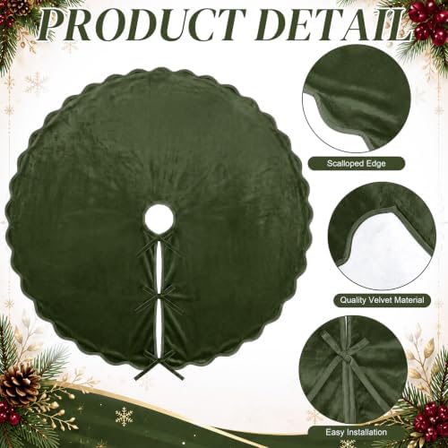 RoundFunny Green Christmas Tree Skirt Velvet Tree Skirts, 60 Inch - Image 4